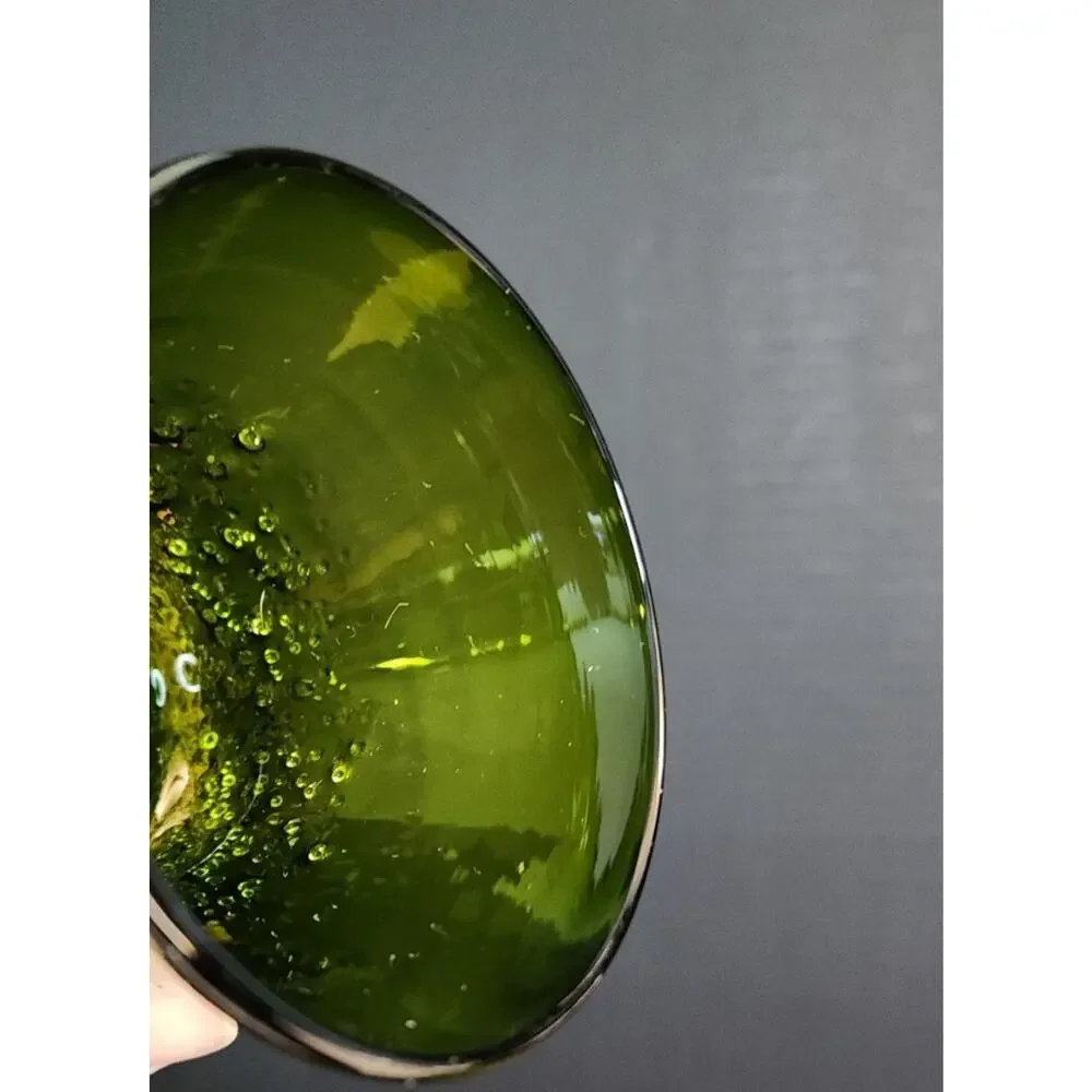 Hand Blow Art Glass Frit Overshot Green 2 Votive Candle Holders, Vases, Juice